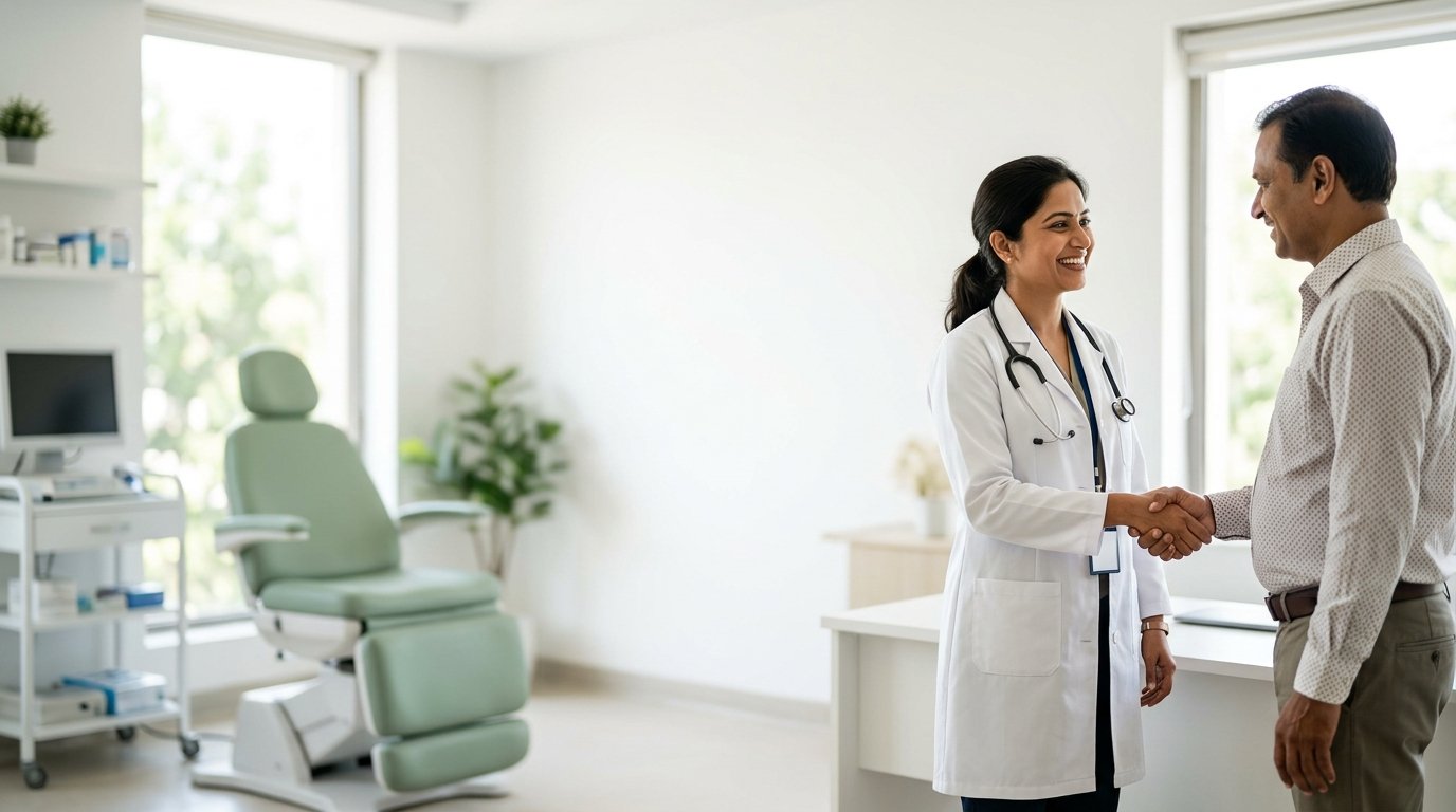 Doctor and client professional handshake